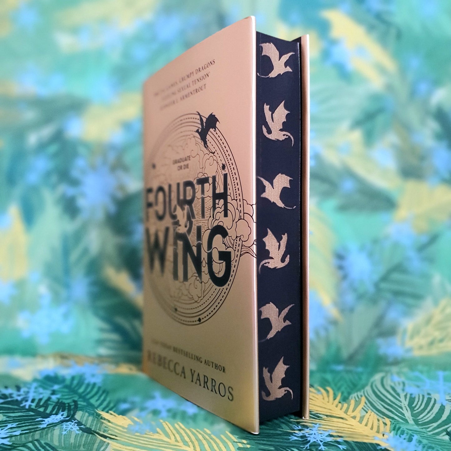 Fourth Wing by Rebecca Yarros | Stencil Sprayed Gold Dragon Edges