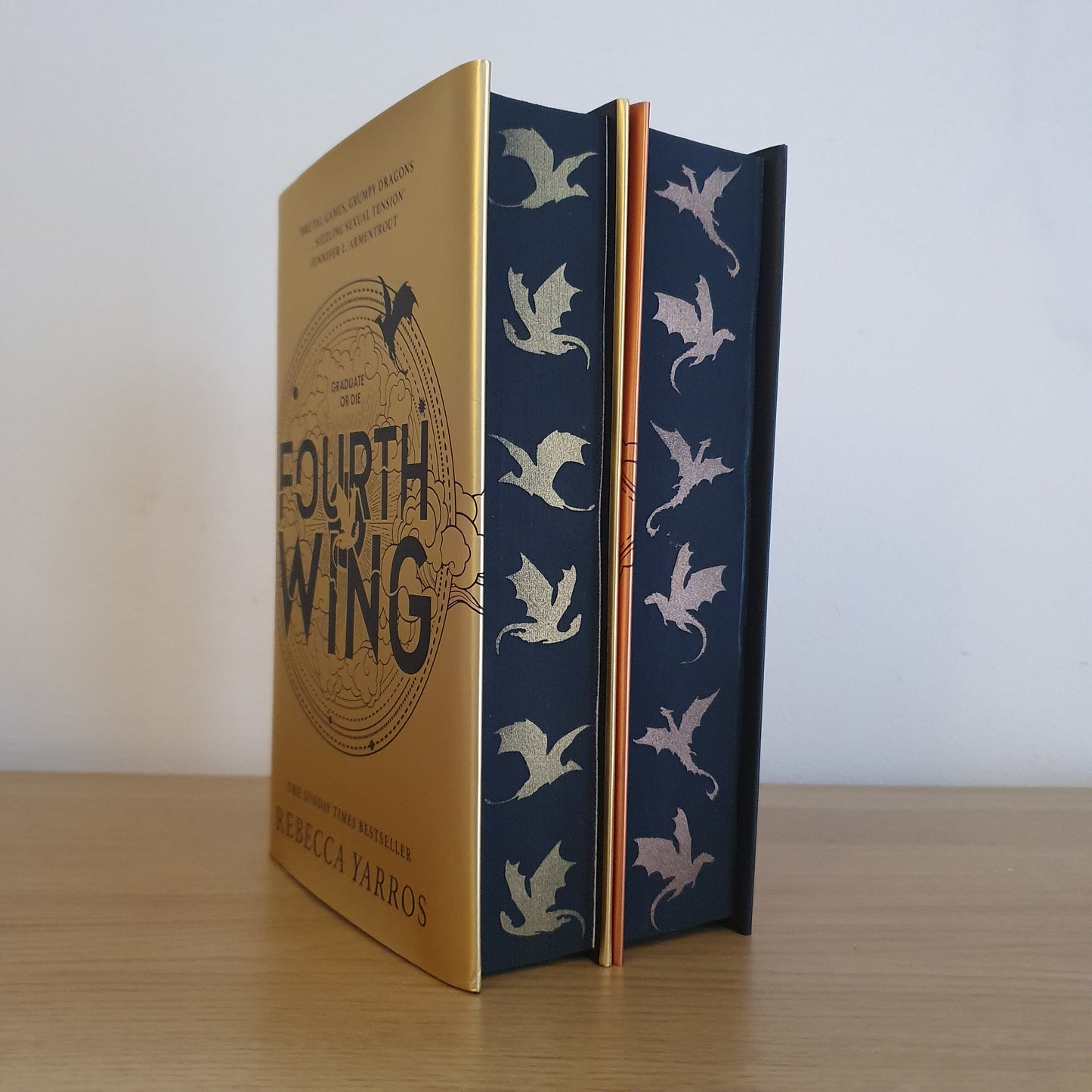 Fourth Wing by Rebecca Yarros | Stencil Sprayed Gold Dragon Edges